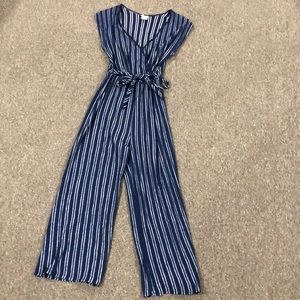 Blue & white stripe long romper